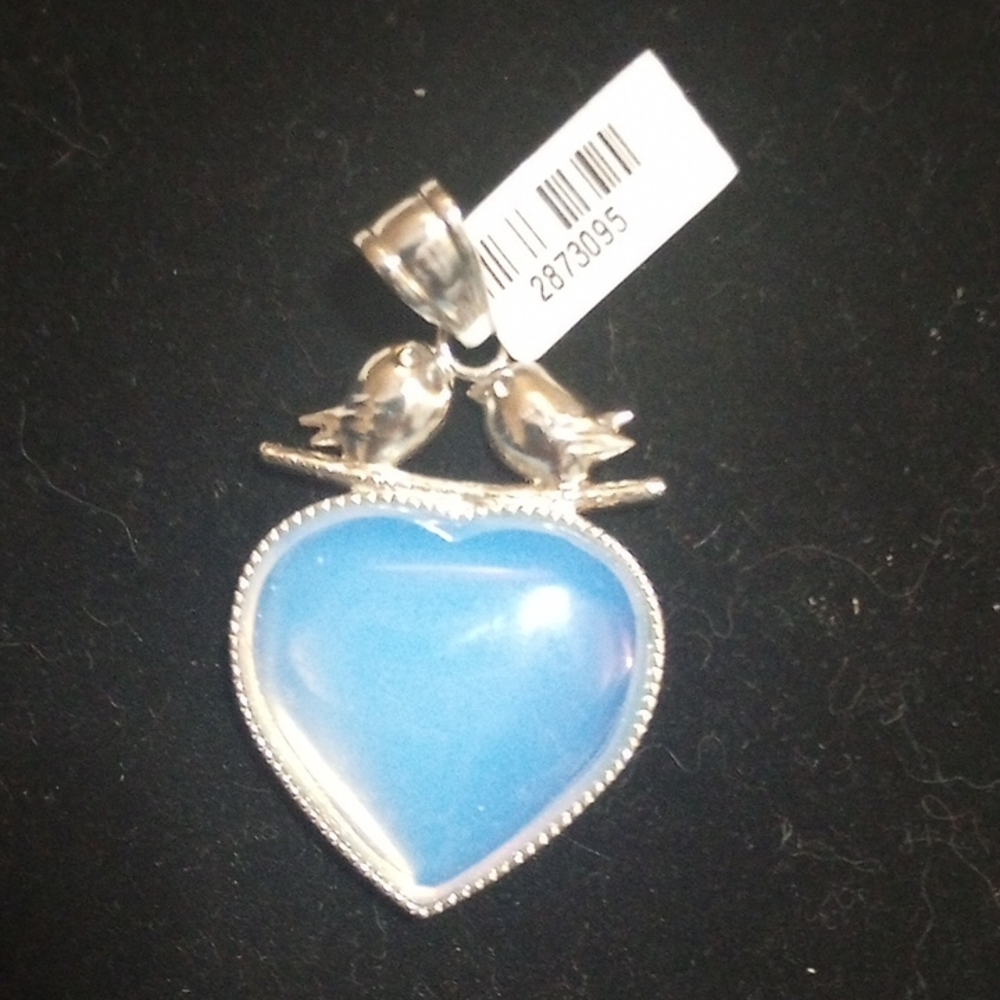 NWT Opalite Heart Pendant with Silver Bird Accents